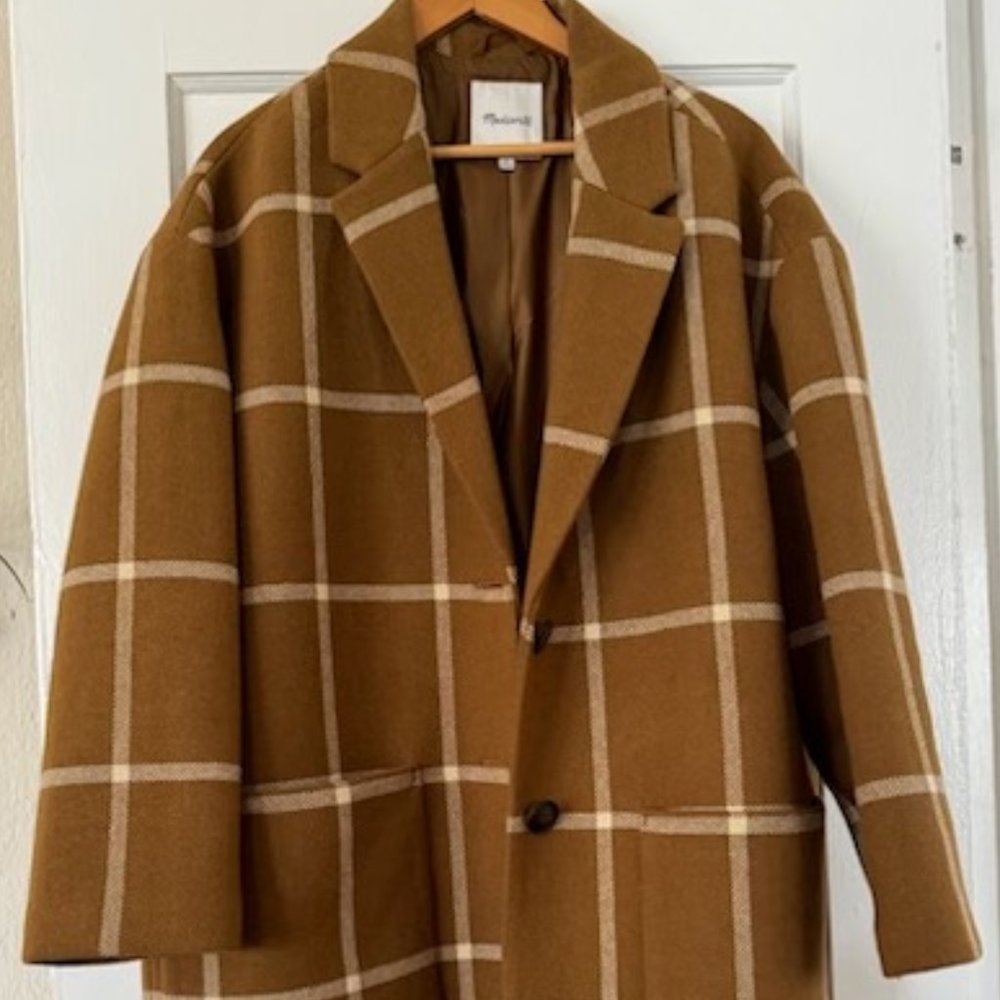 Madewell Wool Camel Plaid Coat in XL